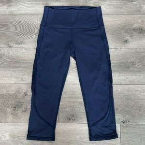 Lululemon Fresh In‎ Mesh High Rise Midnight Navy Crop Leggings Size 6